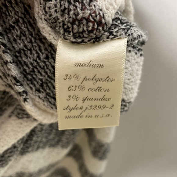 Francesca's Bird Cage Grey Cream Stripe Color Block Dolman Sleeve Long Cardigan - Picture 4 of 5